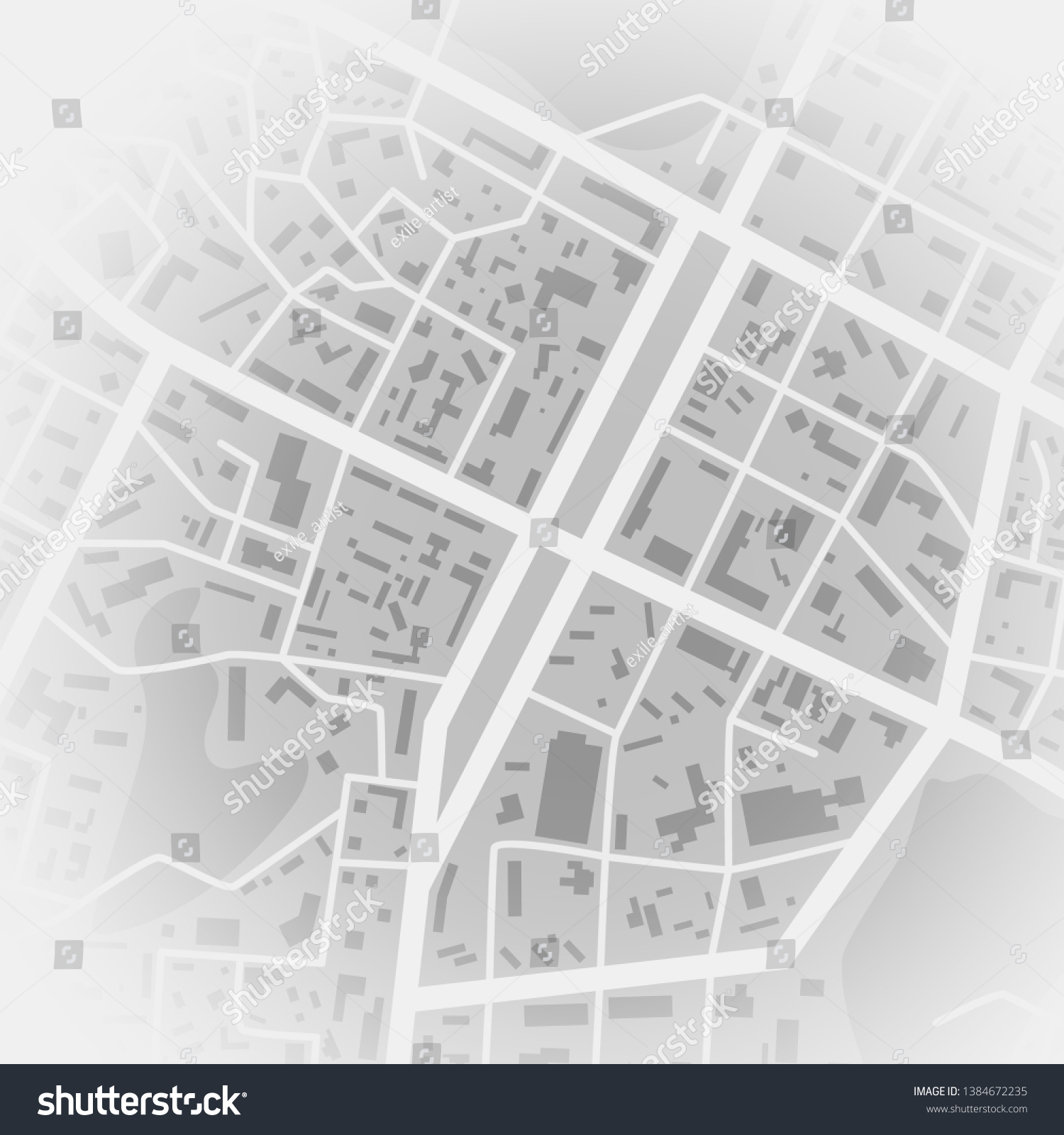 Abstract city map. Print with town topography. City residential district scheme. Vector illustration #1384672235