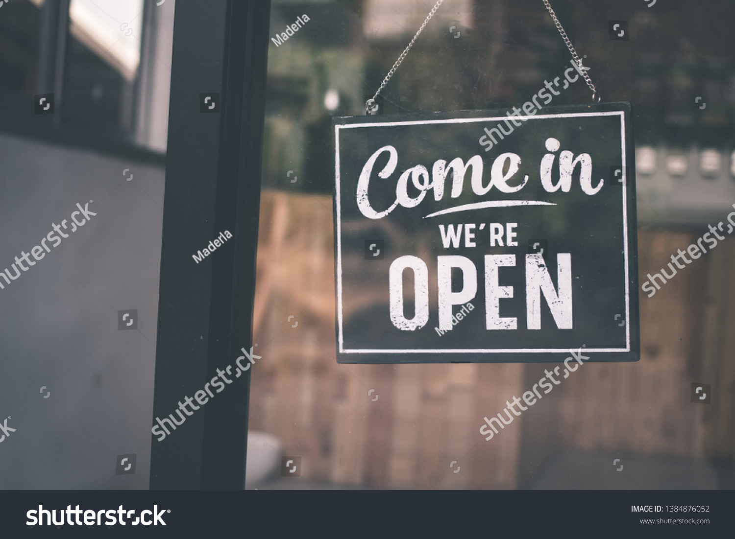 Come in we're open, vintage black retro sign #1384876052