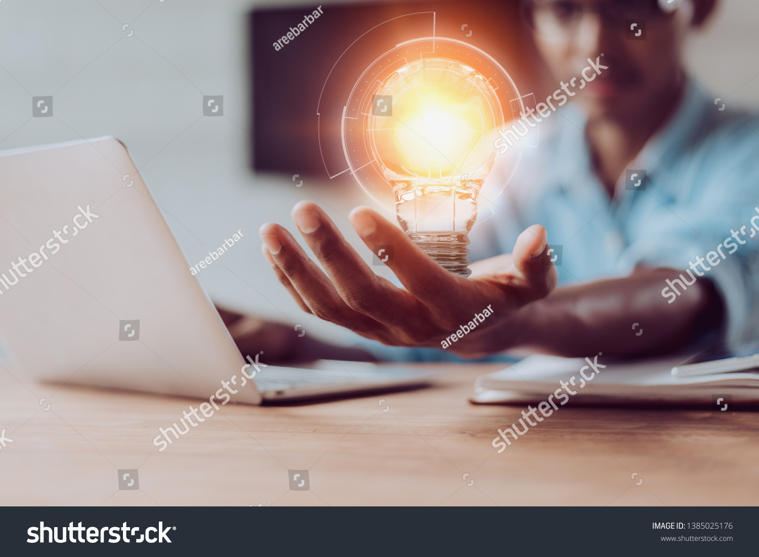 Creativity and innovative are keys to success.Concept of new idea and innovation with Brain and light bulbs.  #1385025176