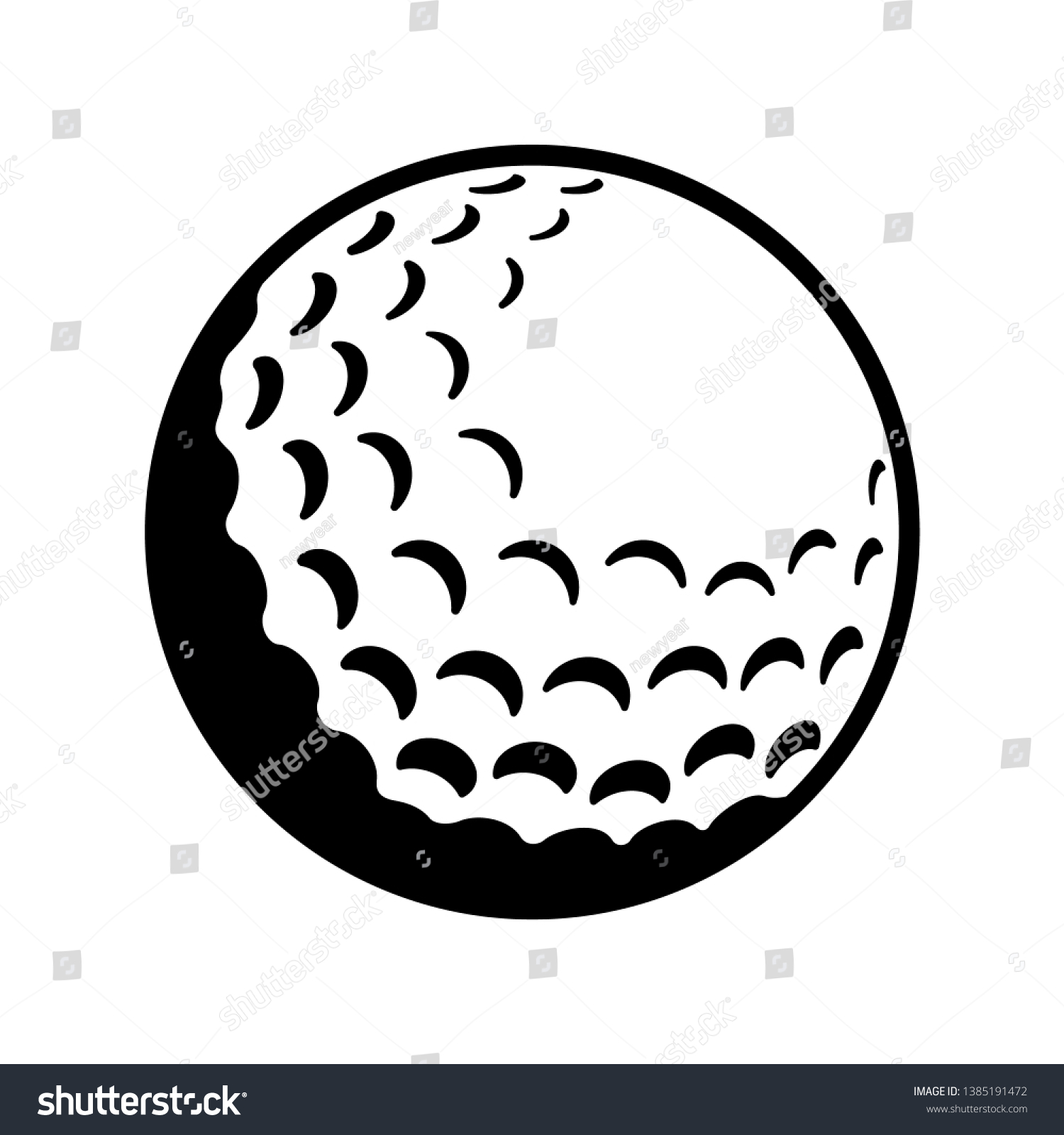Vector Golf Ball - Black and White Isolated Icon #1385191472