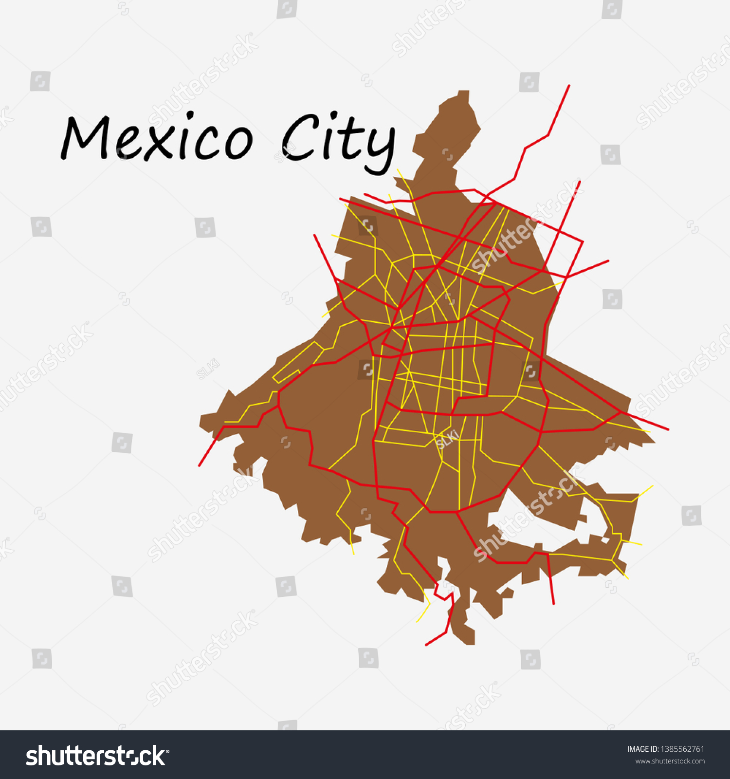 Flat color map of Mexico City, Mexico. City Plan - Royalty Free Stock ...