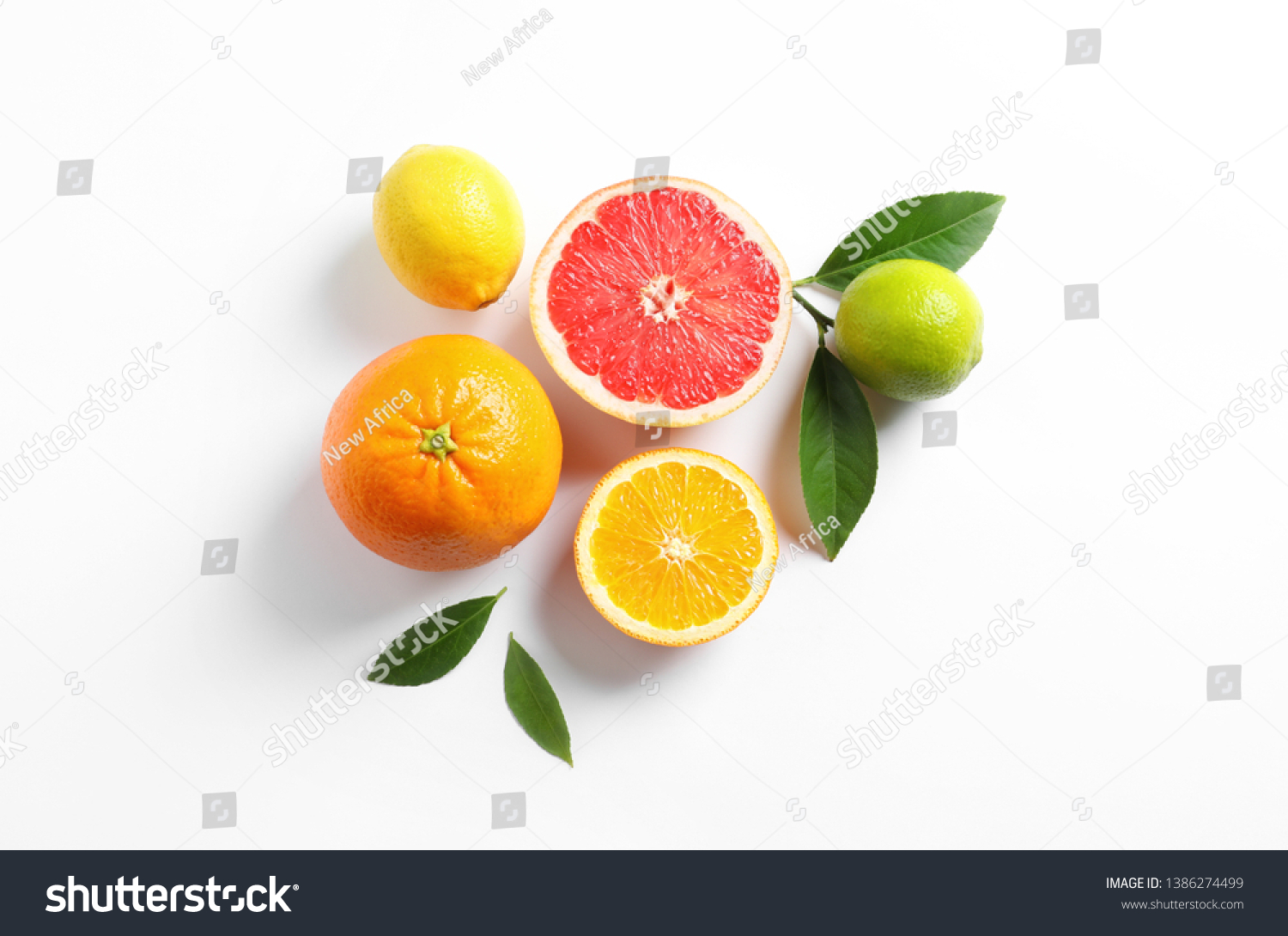 Flat lay composition with different citrus fruits on white background #1386274499
