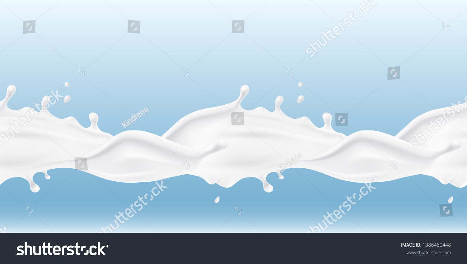 Milk splash seamless pattern. 3d realistic yogurt wave border. Vector milk package design. #1386460448