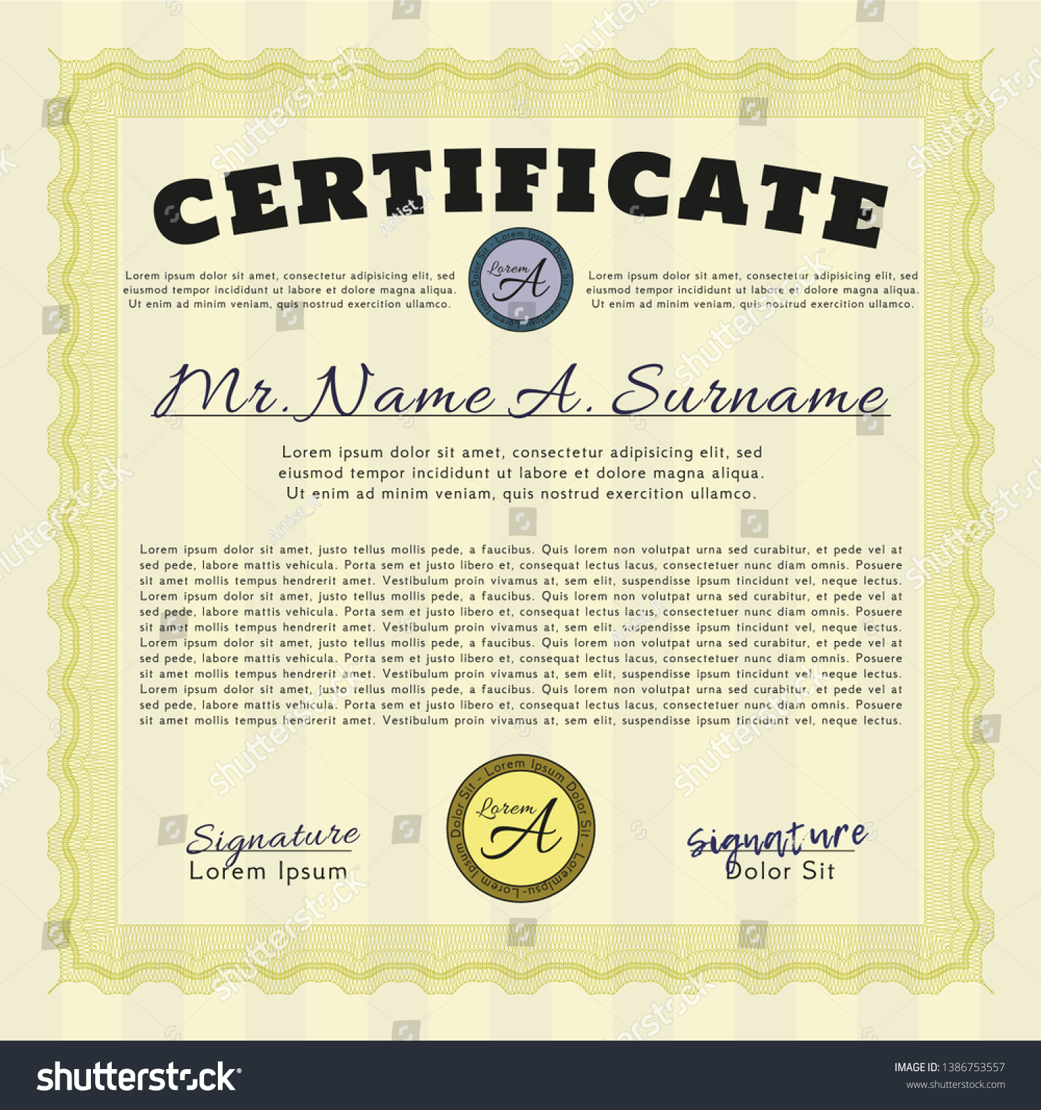 Yellow Diploma template. Artistry design. With - Royalty Free Stock ...