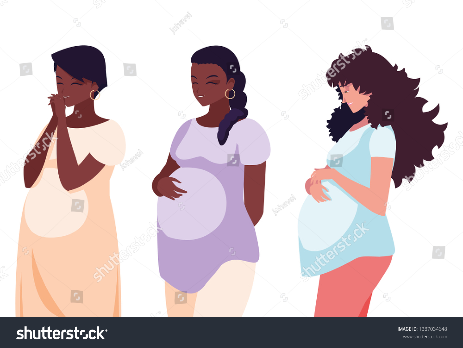 Interracial Group Of Pregnancy Women In Heart Royalty Free Stock Vector 1387034648