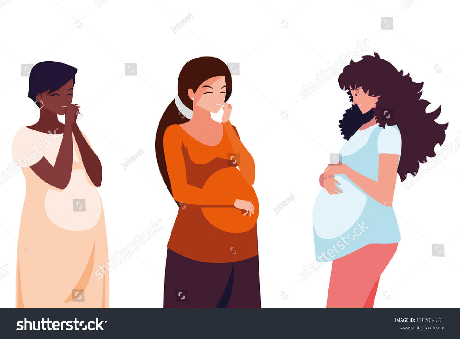 Interracial Group Of Pregnancy Women Characters Royalty Free Stock