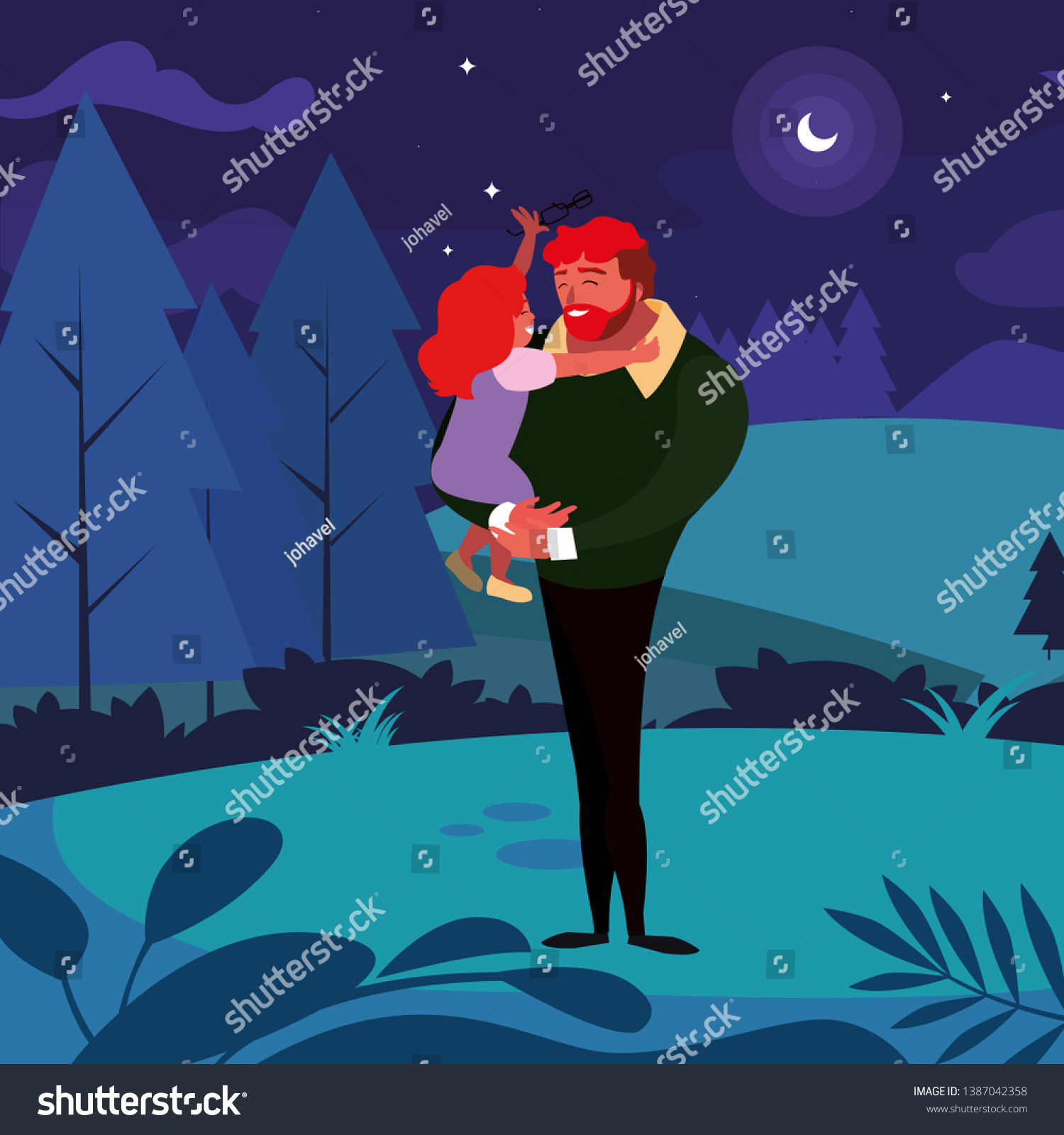 Father With Daughter Characters In The Field At Royalty Free Stock