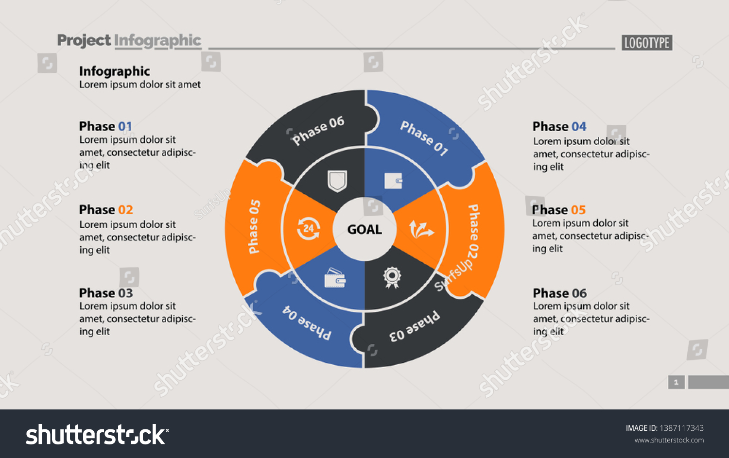 Six sectors process chart slide template. - Royalty Free Stock Vector ...