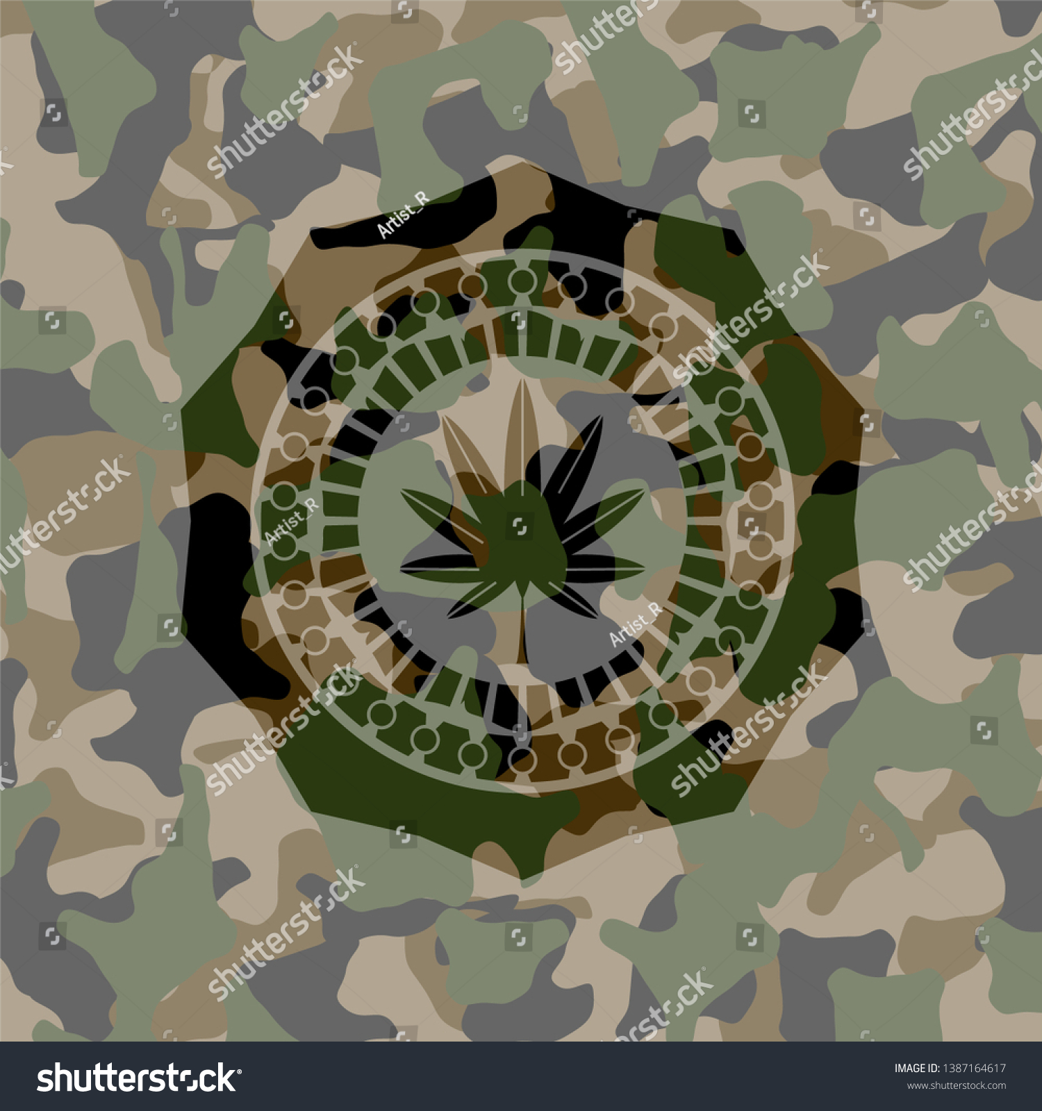 marijuana leaf, weed icon on camouflage texture - Royalty Free Stock ...