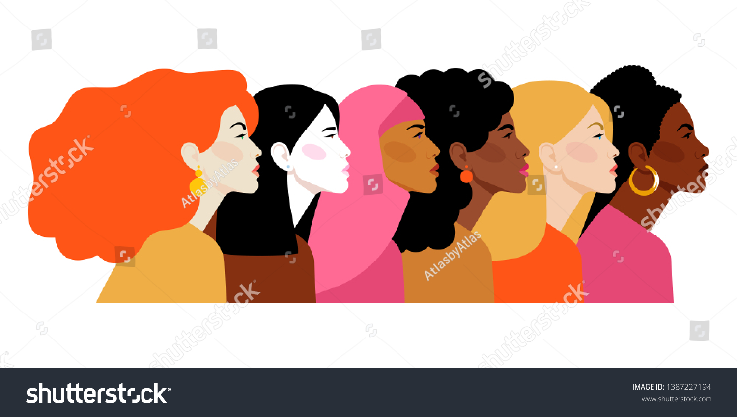 Multi-ethnic beauty. Different ethnicity women: African, Asian, Chinese, European, Latin American, Arab. Women different nationalities and cultures. The struggle for rights, independence, equality. #1387227194