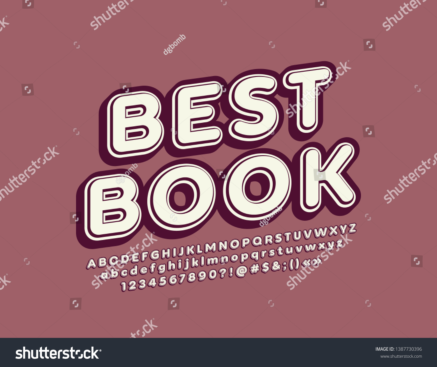 Vector retro style emblem Best Book, Vintage 3D Font. Isometric ALphabet Letters, Numbers and Symbols #1387730396