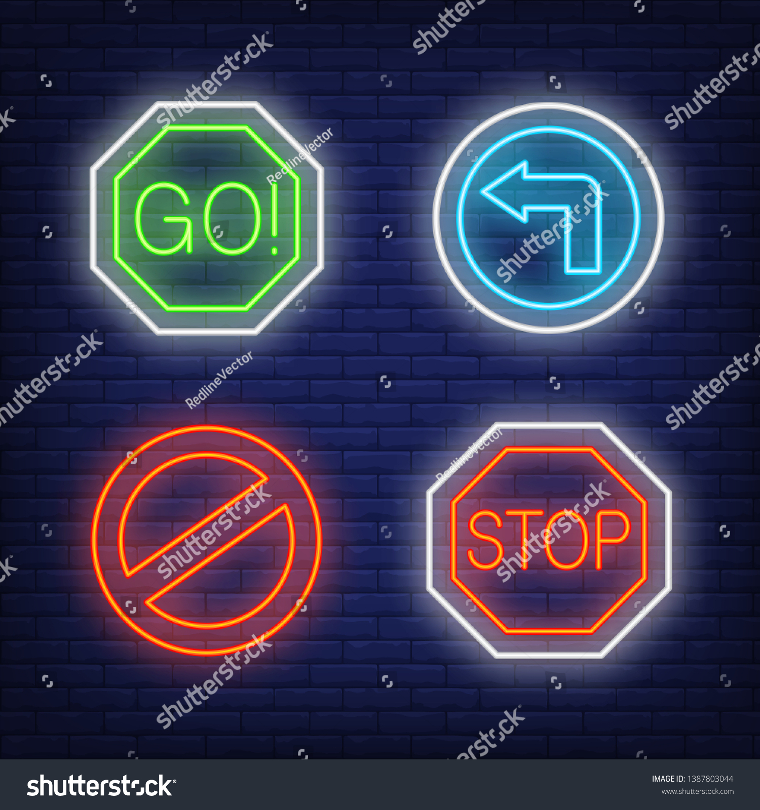 Go, stop, no parking, turn left traffic neon - Royalty Free Stock ...