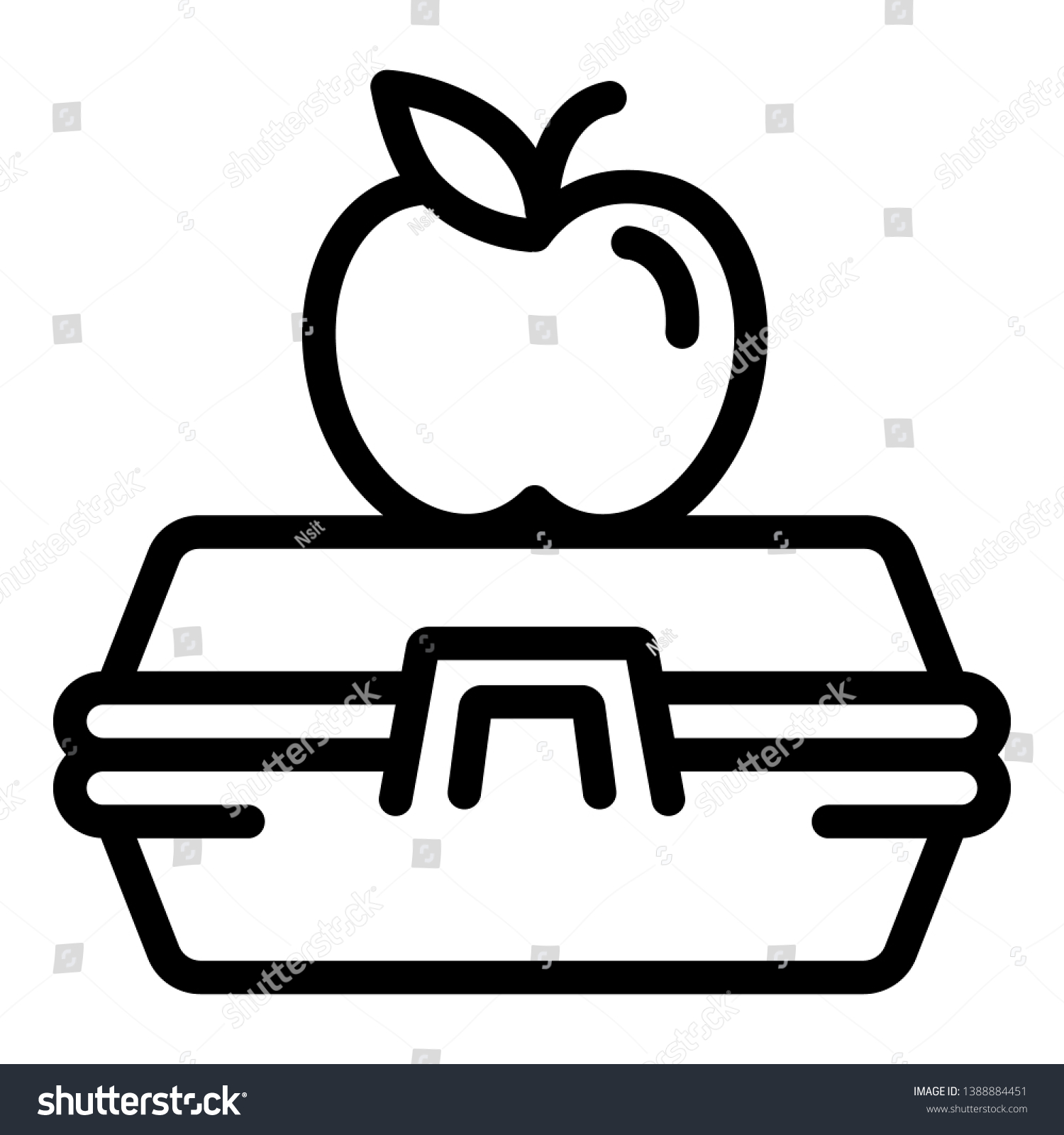 Apple on lunchbox icon. Outline apple on lunchbox vector icon for web design isolated on white background