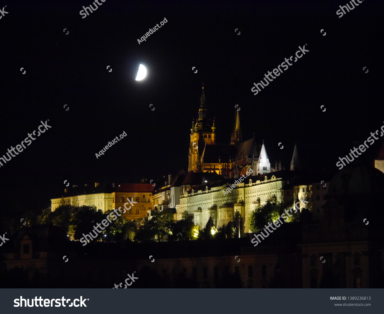 Prague/ Czech Republic- July 1. 2017 : Nightly Views of the historic center of the city of Prague . #1389236813