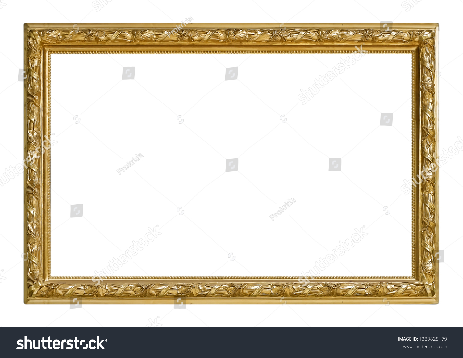 Golden frame for paintings, mirrors or photo isolated on white background. Design element with clipping path #1389828179