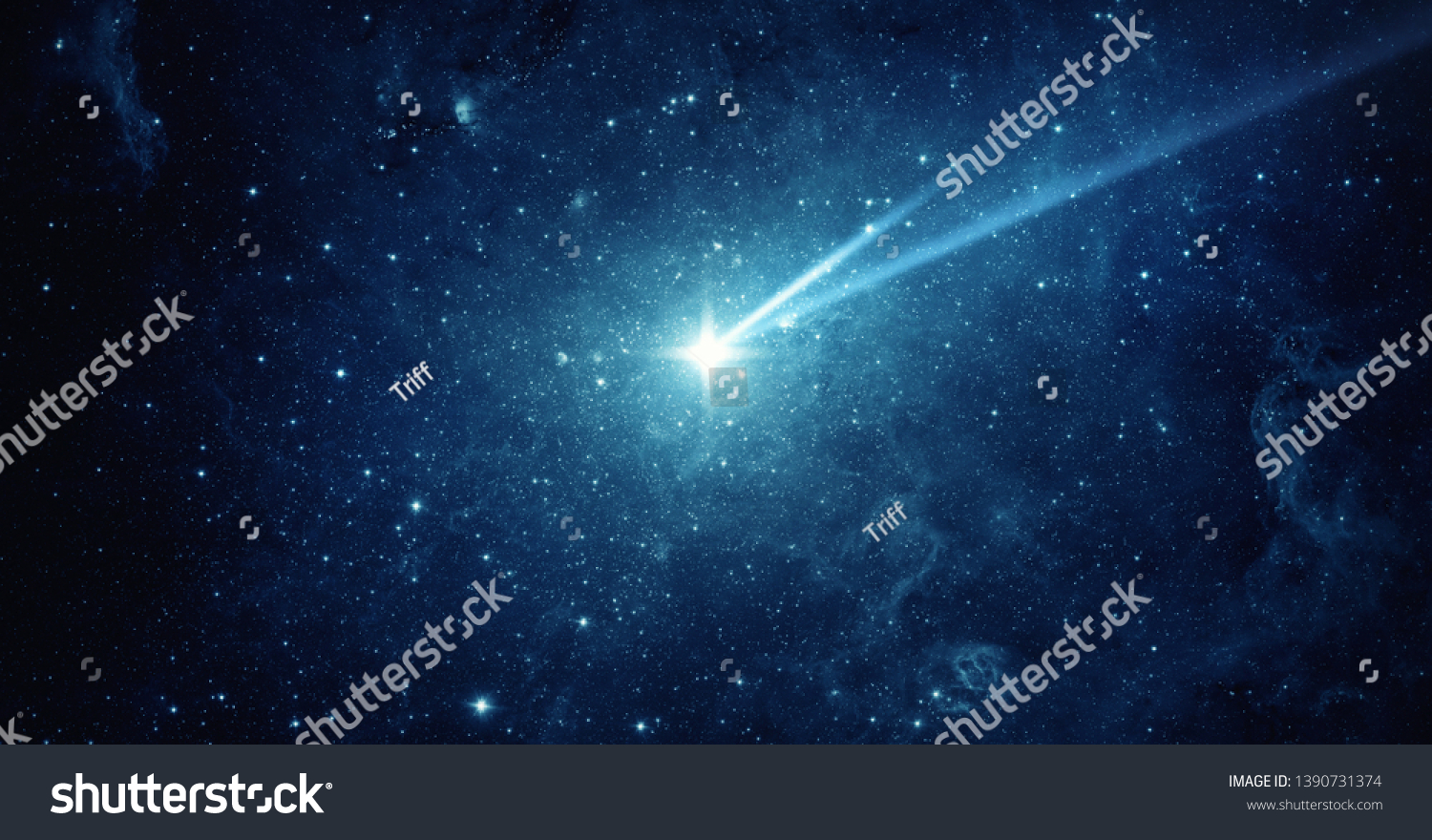 Falling meteorite, asteroid, comet in the starry sky. Elements of this image furnished by NASA.  #1390731374