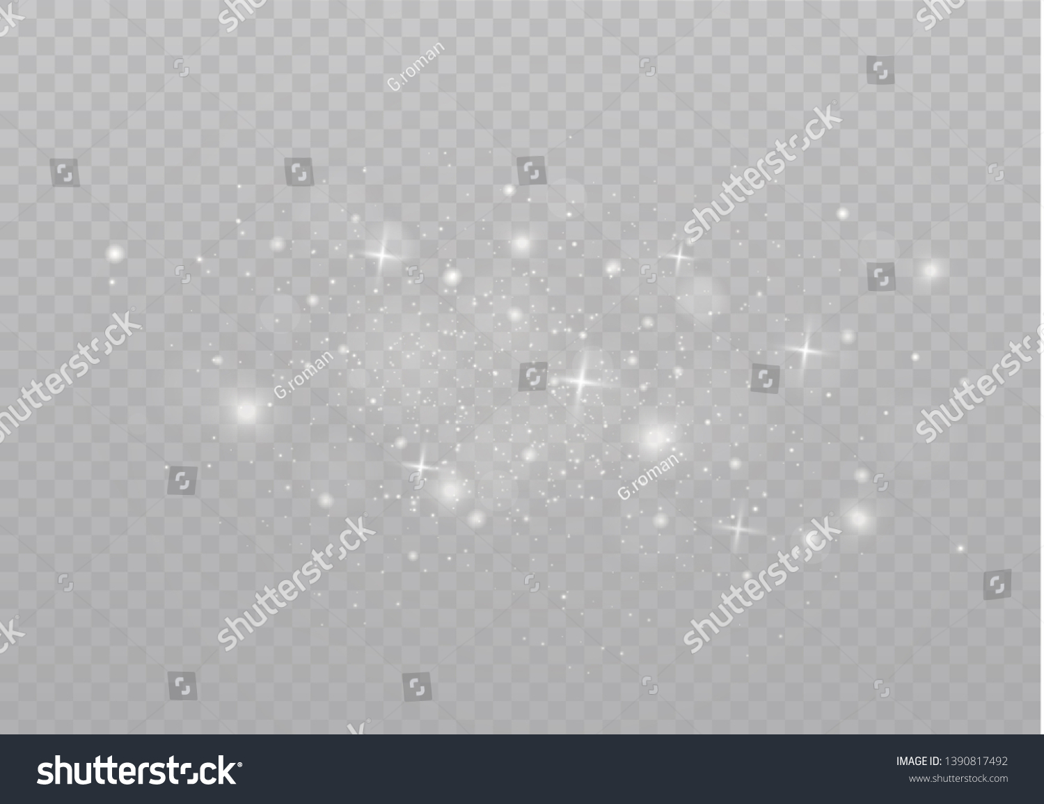 The dust sparks and golden stars shine with special light. Vector sparkles on a transparent background. Christmas light effect. Sparkling magical dust particles. #1390817492