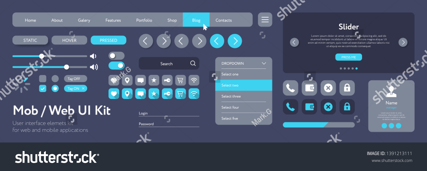 Vector UI kit for mobile applications and web - Royalty Free Stock ...