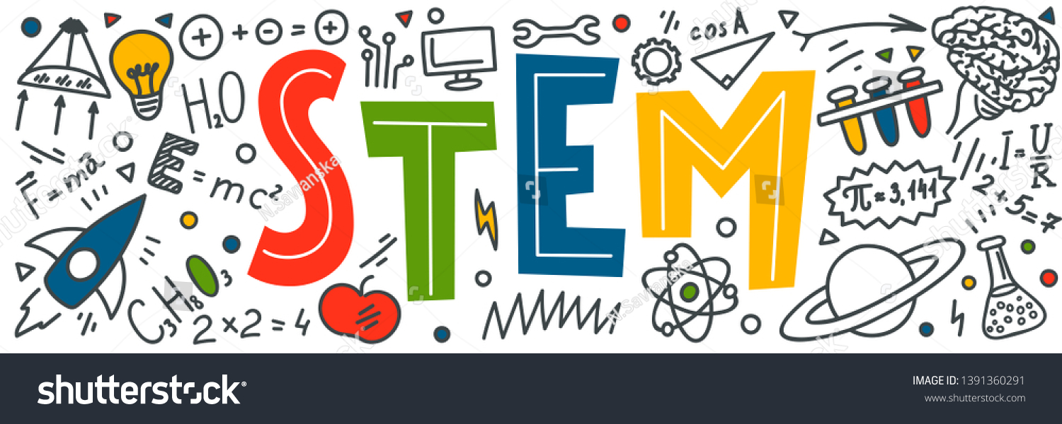STEM. Science, technology, engineering, mathematics. Science education doodles #1391360291