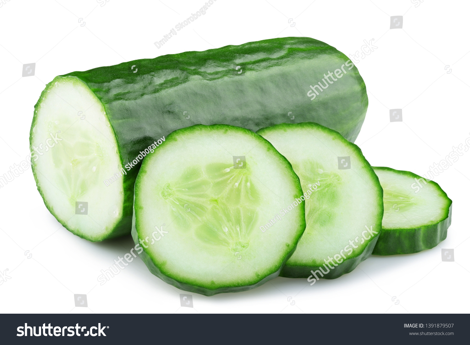 ripe cucumber isolated on white background clipping path #1391879507