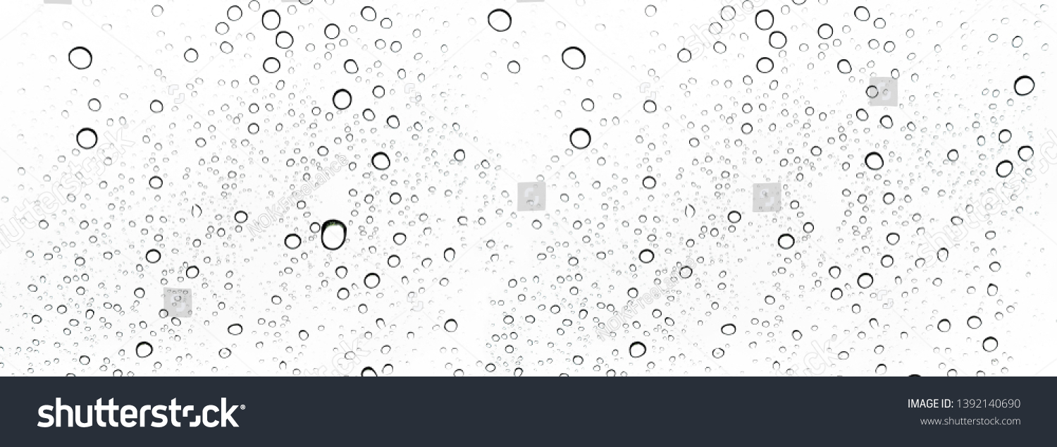 Rain drops on window glasses surface Natural Pattern of raindrops. Natural pattern of raindrops on white background for your design. #1392140690