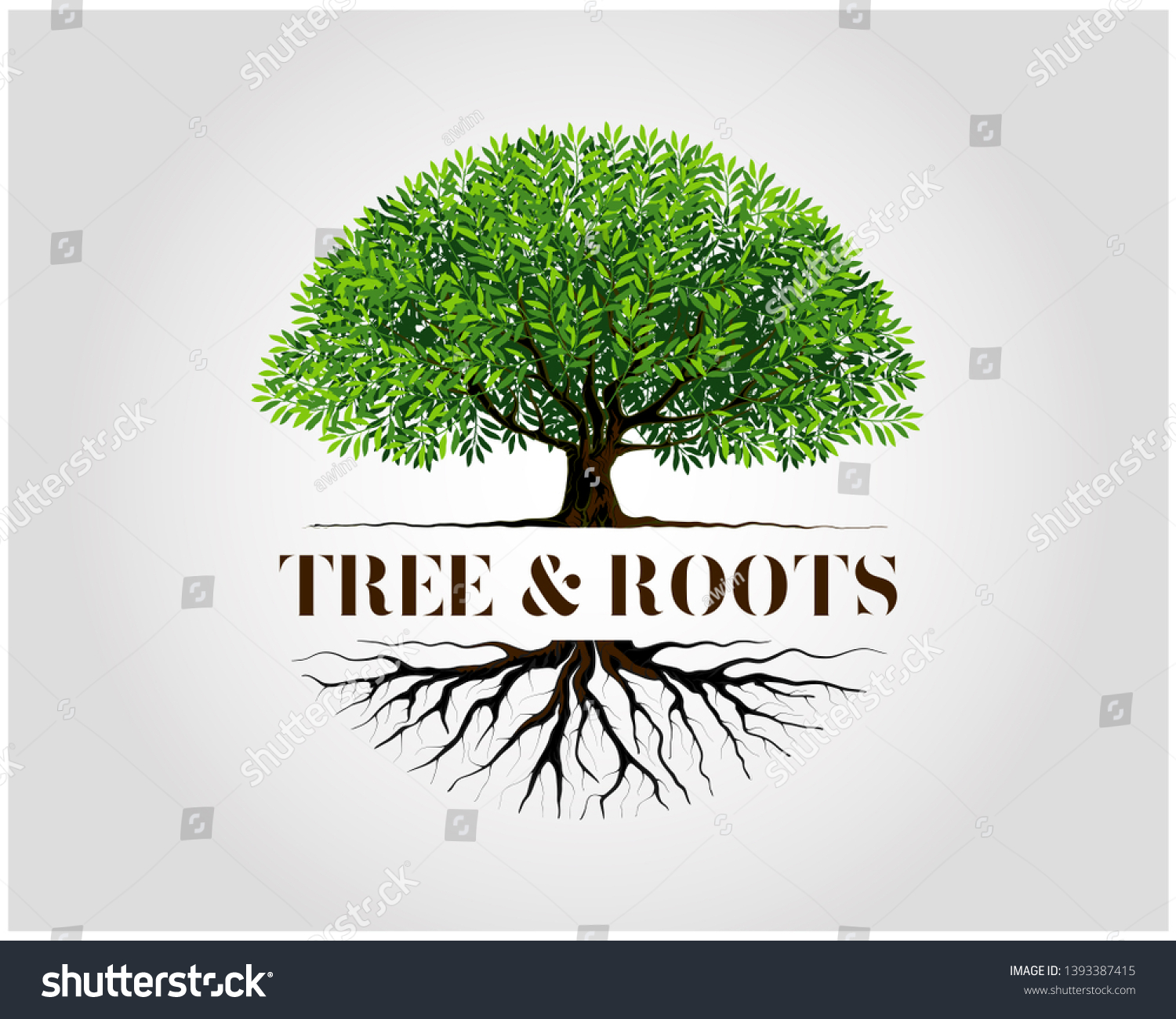 Tree and roots logo design vector isolated,  tree with round shape #1393387415