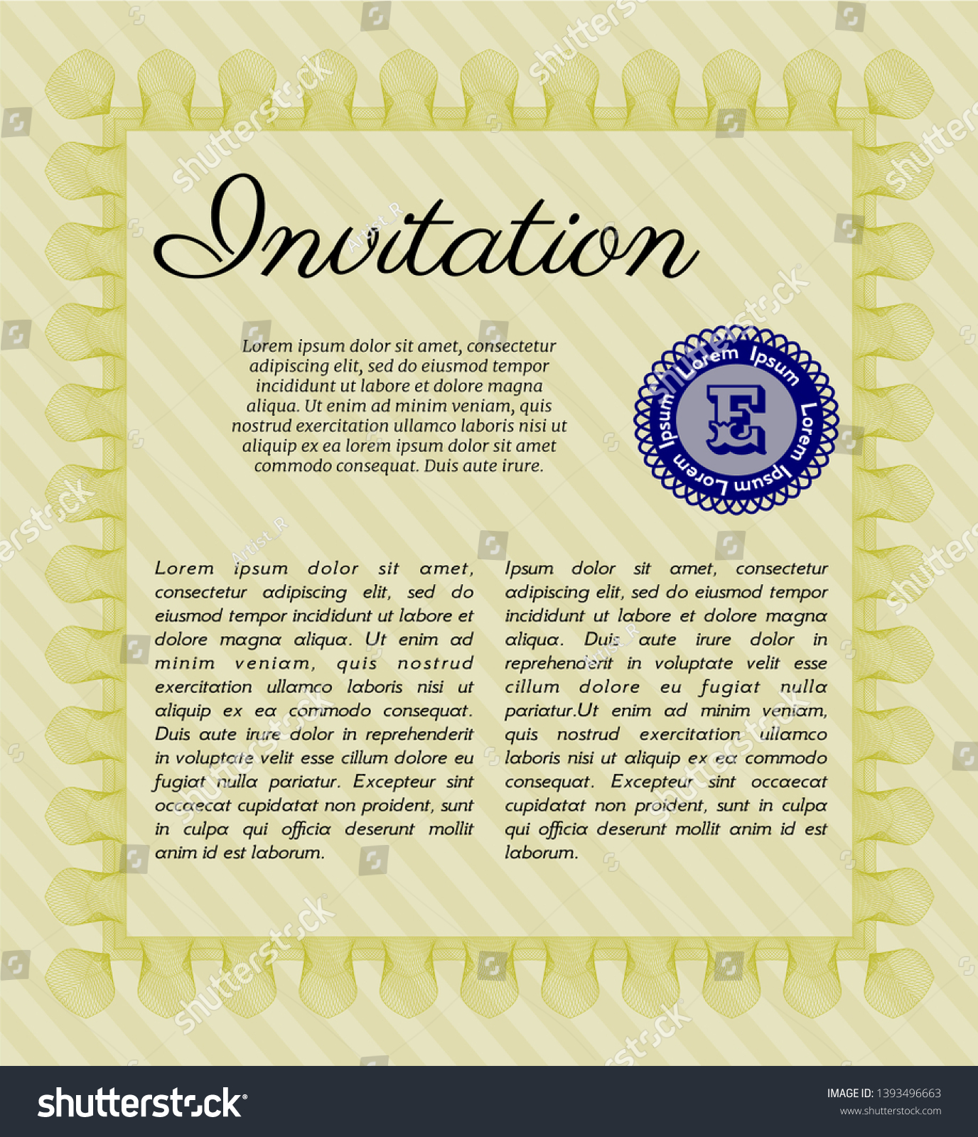 Yellow Formal invitation template. Money design. - Royalty Free Stock Vector 1393496663 - Avopix.com