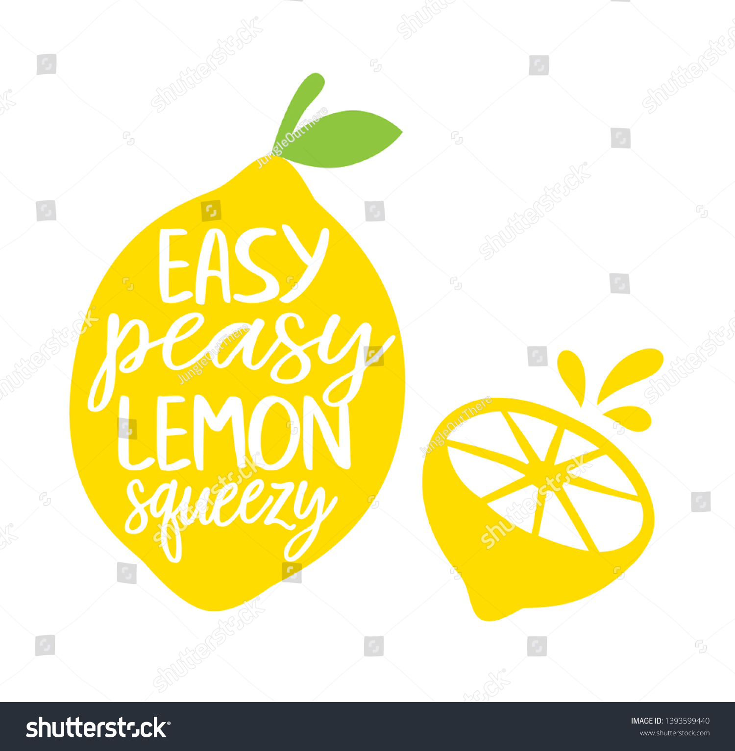 Easy Peasy Lemon Squeezy Vector Illustration. Full and sliced lemon. #1393599440