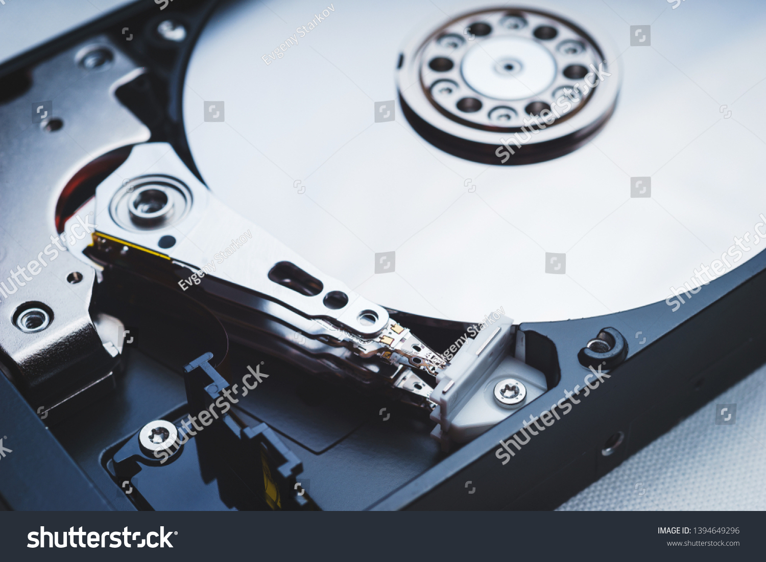 Components for PC. Open hard disk storage. Recovery and storage of information. Magnetic disks inside HDD. Modern digital technology. #1394649296