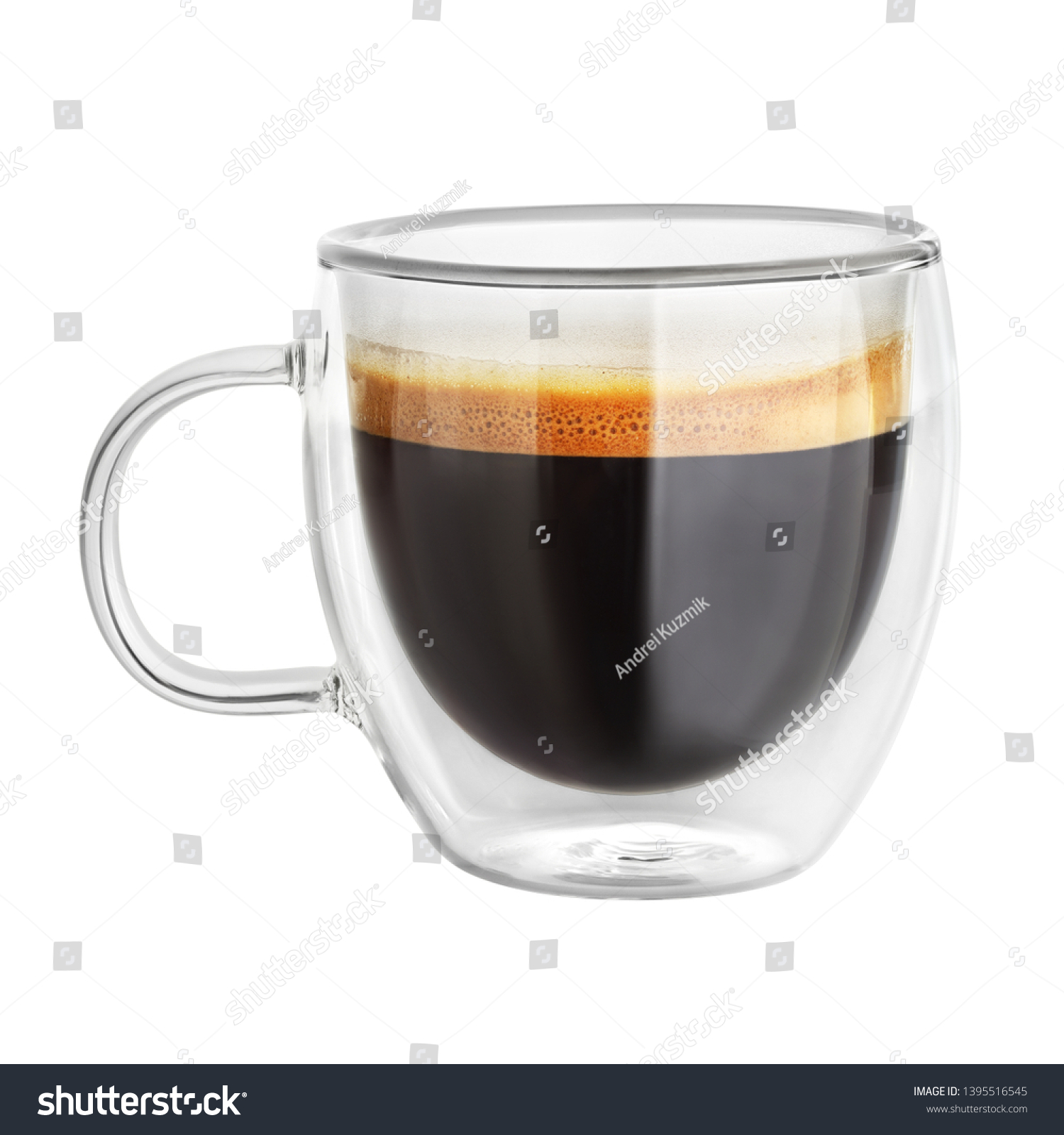 Transparent double wall glass mug with espresso coffee isolated on white background #1395516545