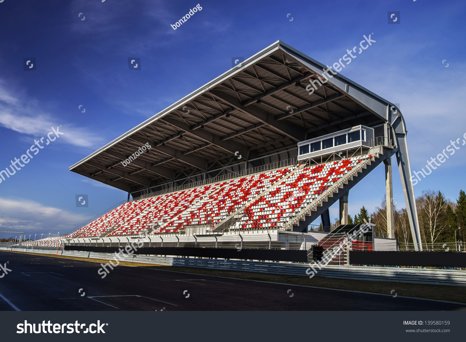 Giant tribune with colorized seats on Formula 1 track #139580159