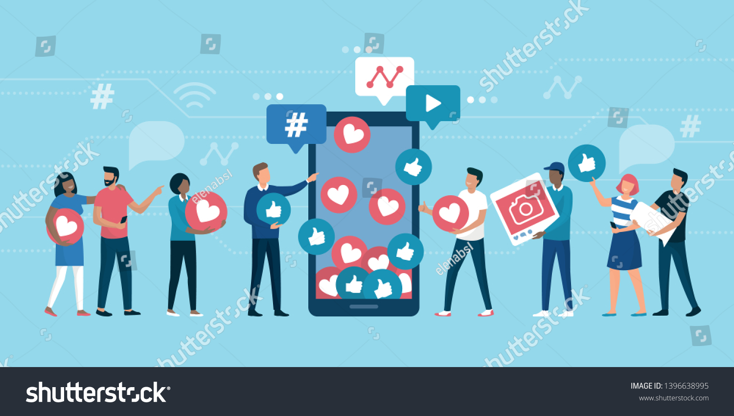 Increase your social media followers with successful marketing strategies: people bringing likes and reactions to a social media profile on a smartphone #1396638995