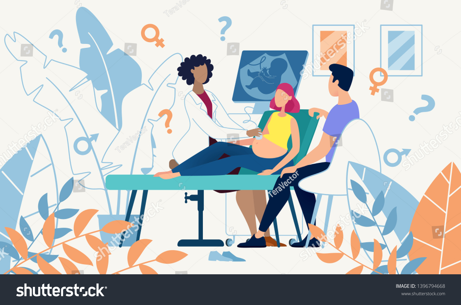 Ultrasound Cabinet Examination Of Pregnant Woman Royalty Free Stock Vector 1396794668 9497