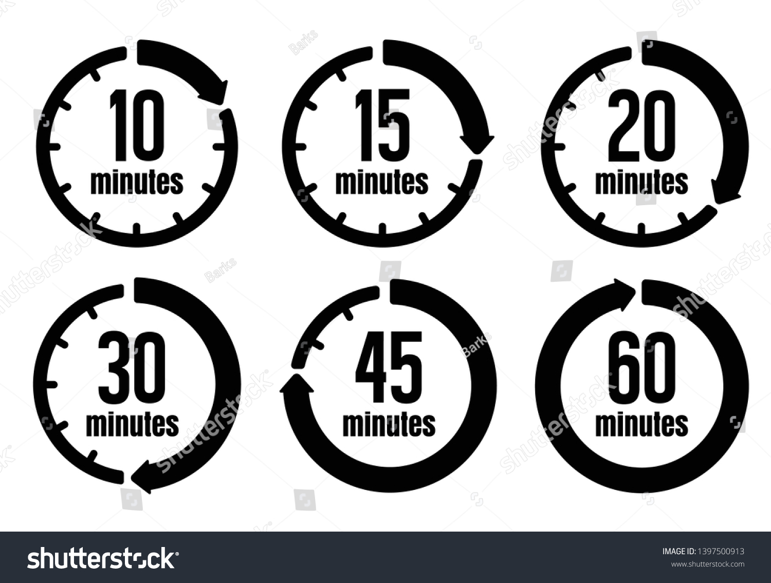 Clock , timer (time passage) icon set ( form 10 minutes to 60 minutes) #1397500913