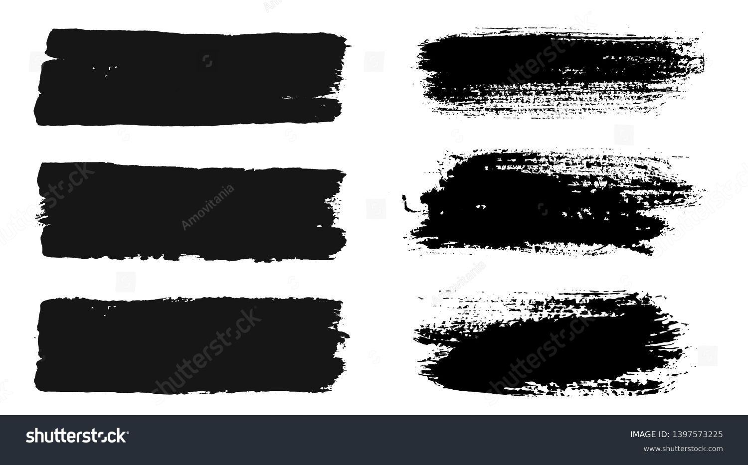 Brush strokes. Vector paintbrush set. Grunge design elements. Rectangle text boxes. Dirty distress texture banners. Ink splatters. Grungy painted objects. #1397573225