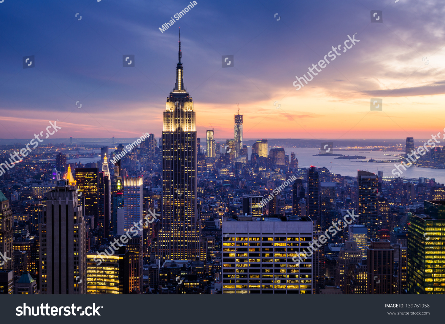 New York City with skyscrapers at sunset #139761958