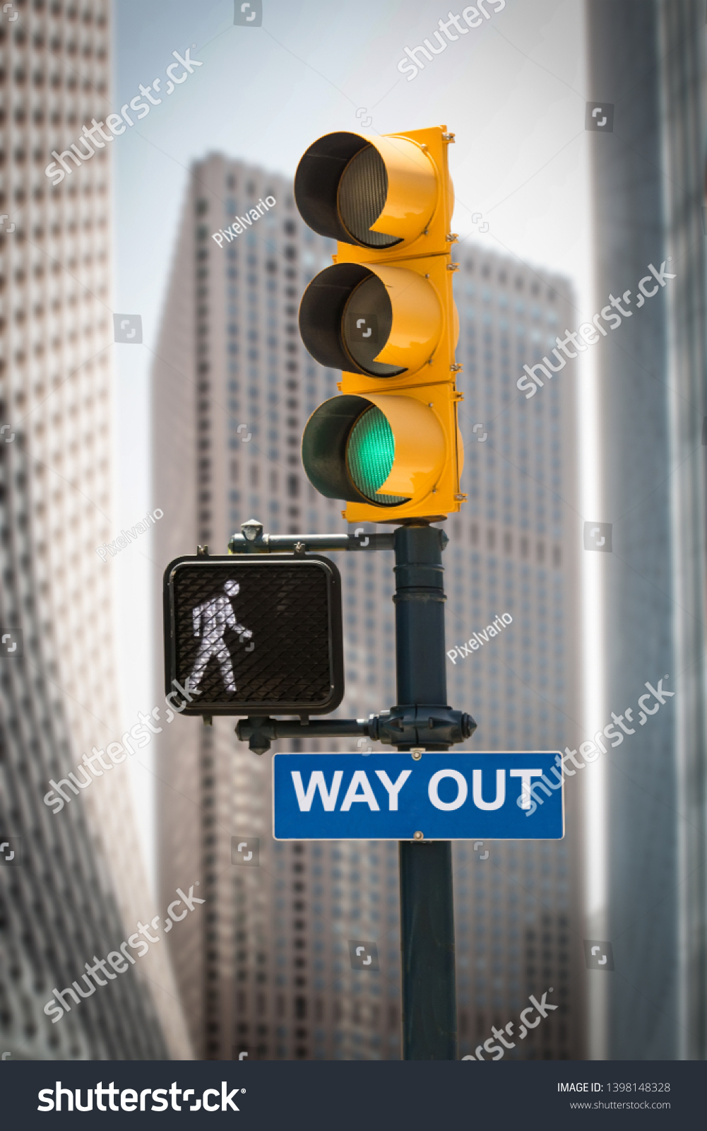 Street Sign the Direction Way to WAY OUT #1398148328