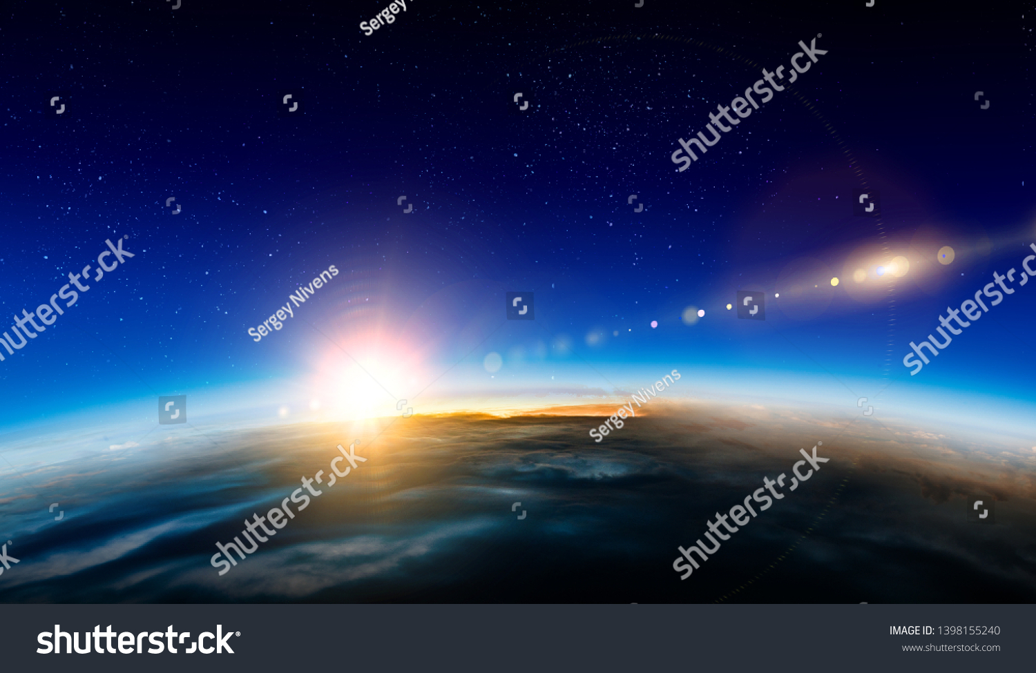 Sunrise on planet orbit, space beauty #1398155240