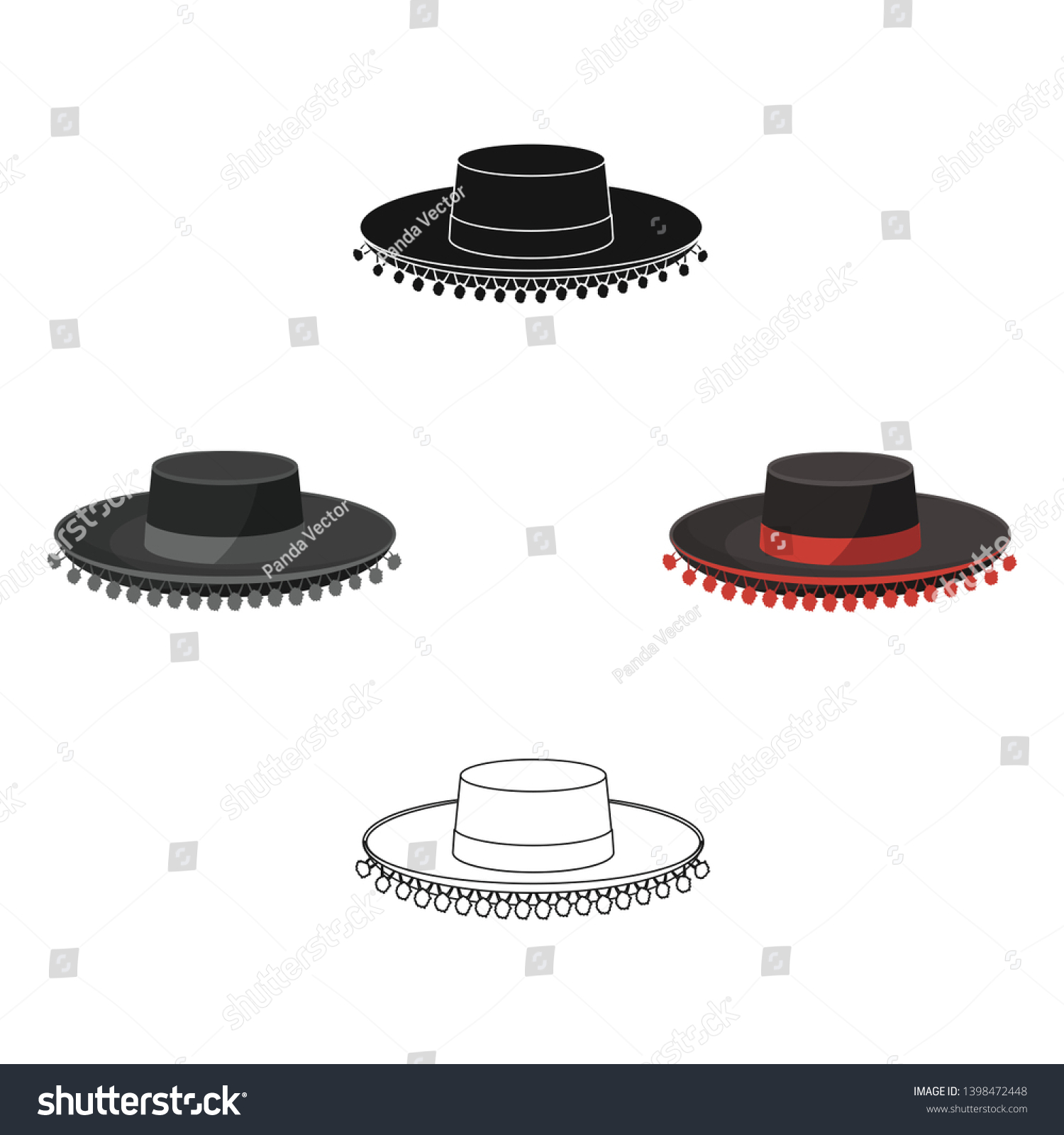 Traditional spanish hat icon in cartoon,black - Royalty Free Stock ...