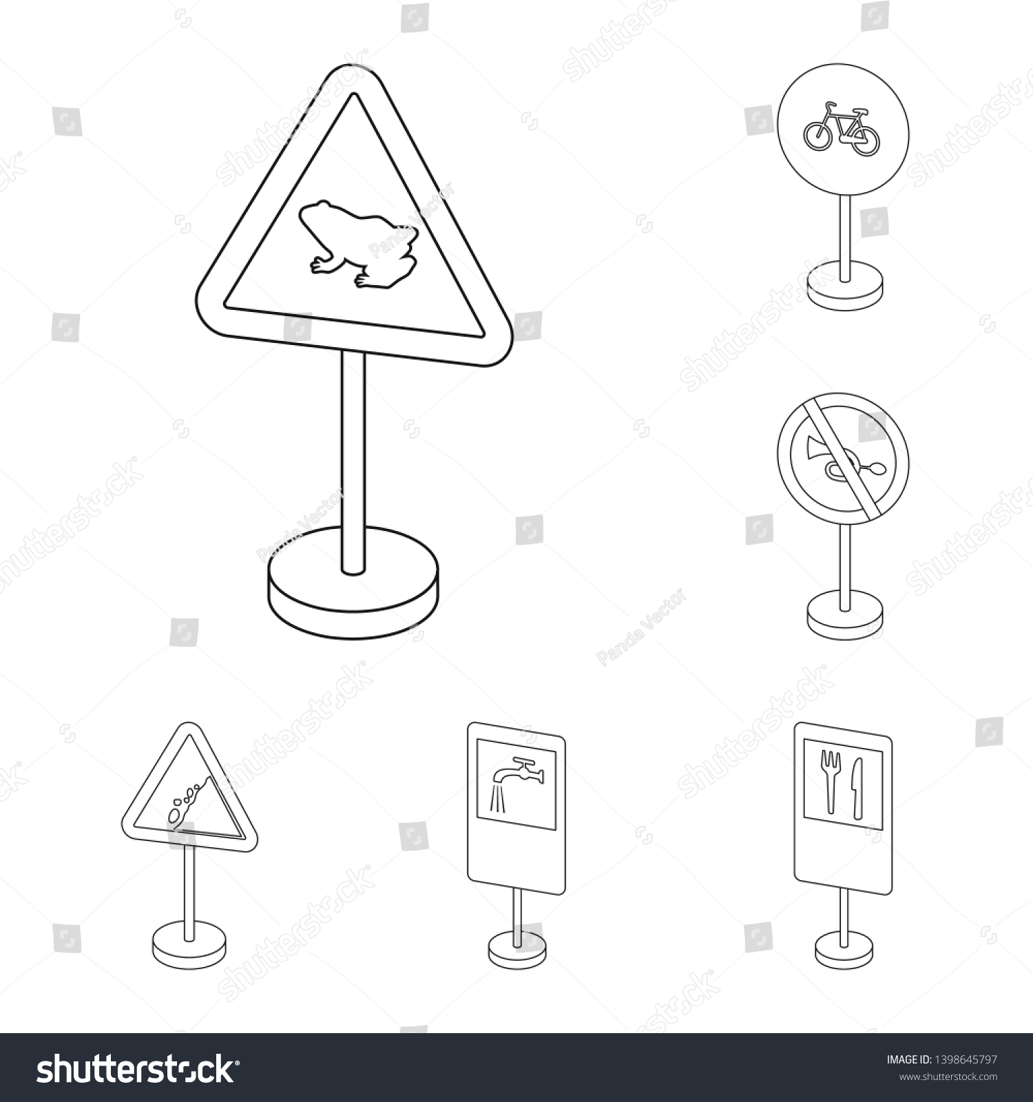 Different types of road signs outline icons in - Royalty Free Stock ...