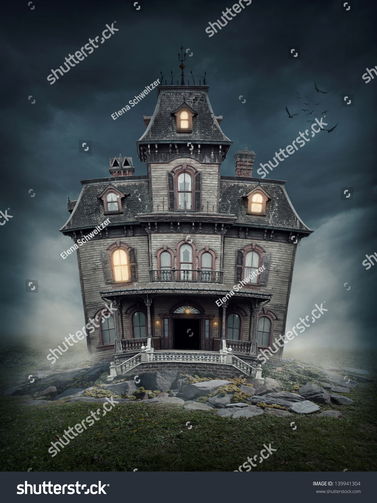Haunted house on the empty field #139941304