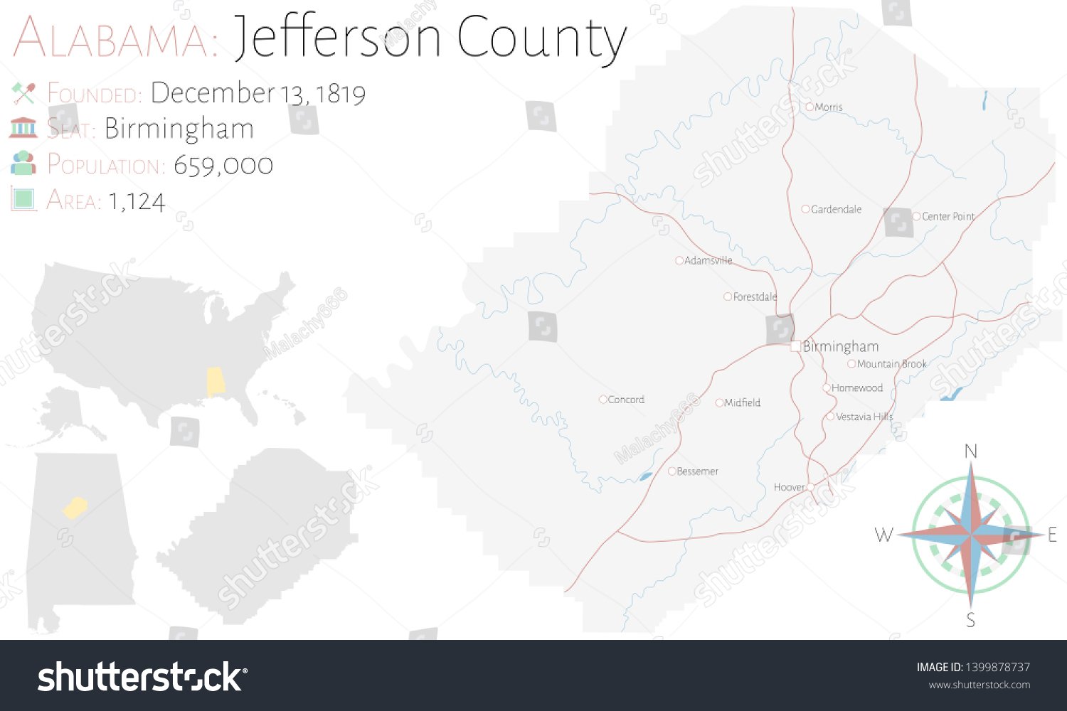 Large and detailed map of Jefferson county in - Royalty Free Stock ...