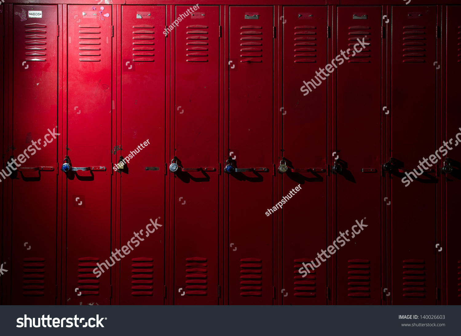 Image of a row of lockers with dramatic lighting #140026603