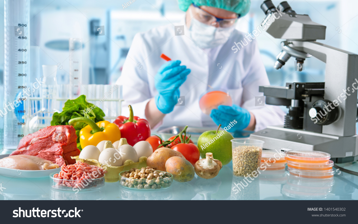 Food quality control expert inspecting specimens of groceries in the laboratory #1401540302