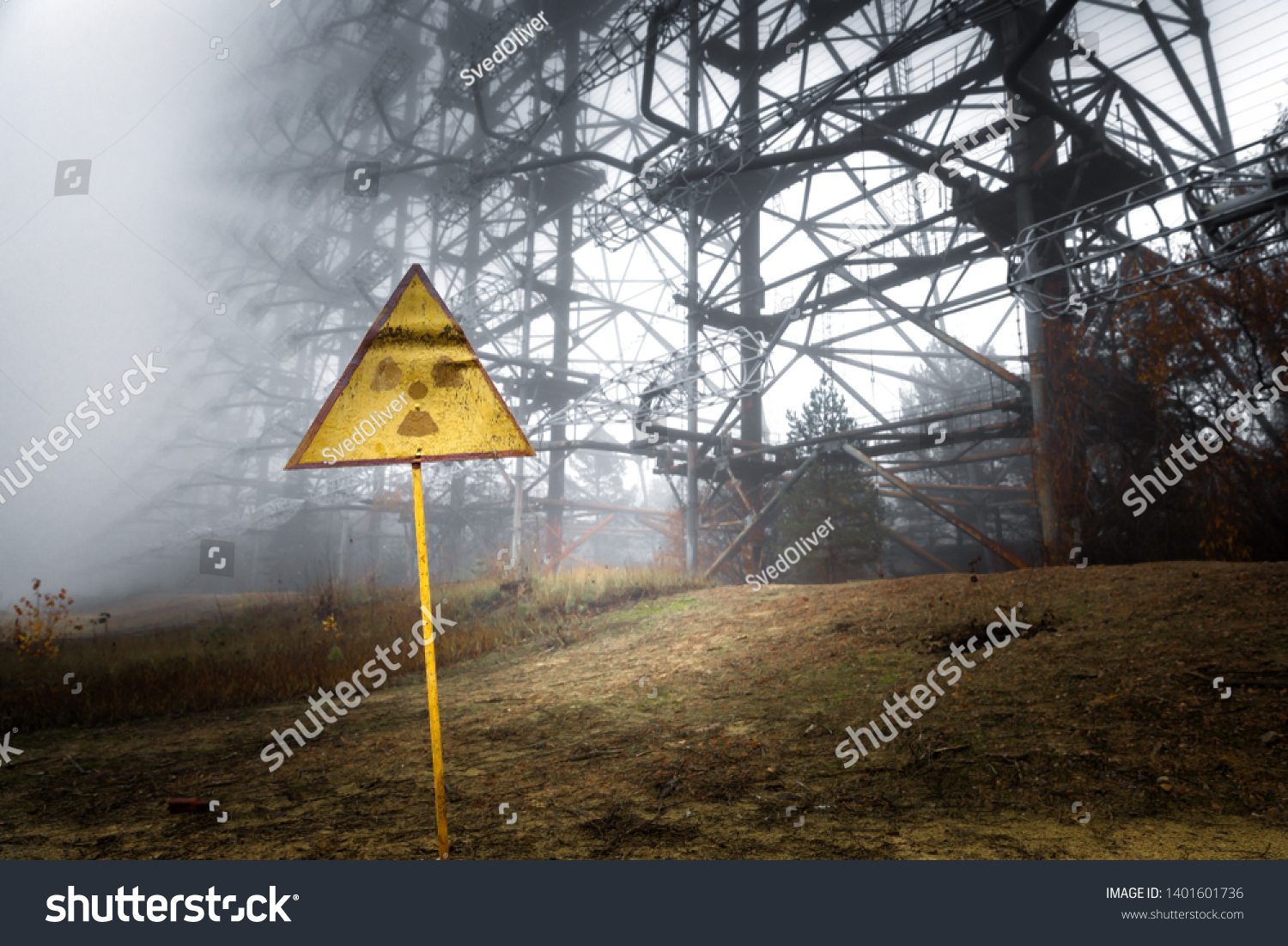 Radiation sign near Duga antenna complex, Chernobyl #1401601736