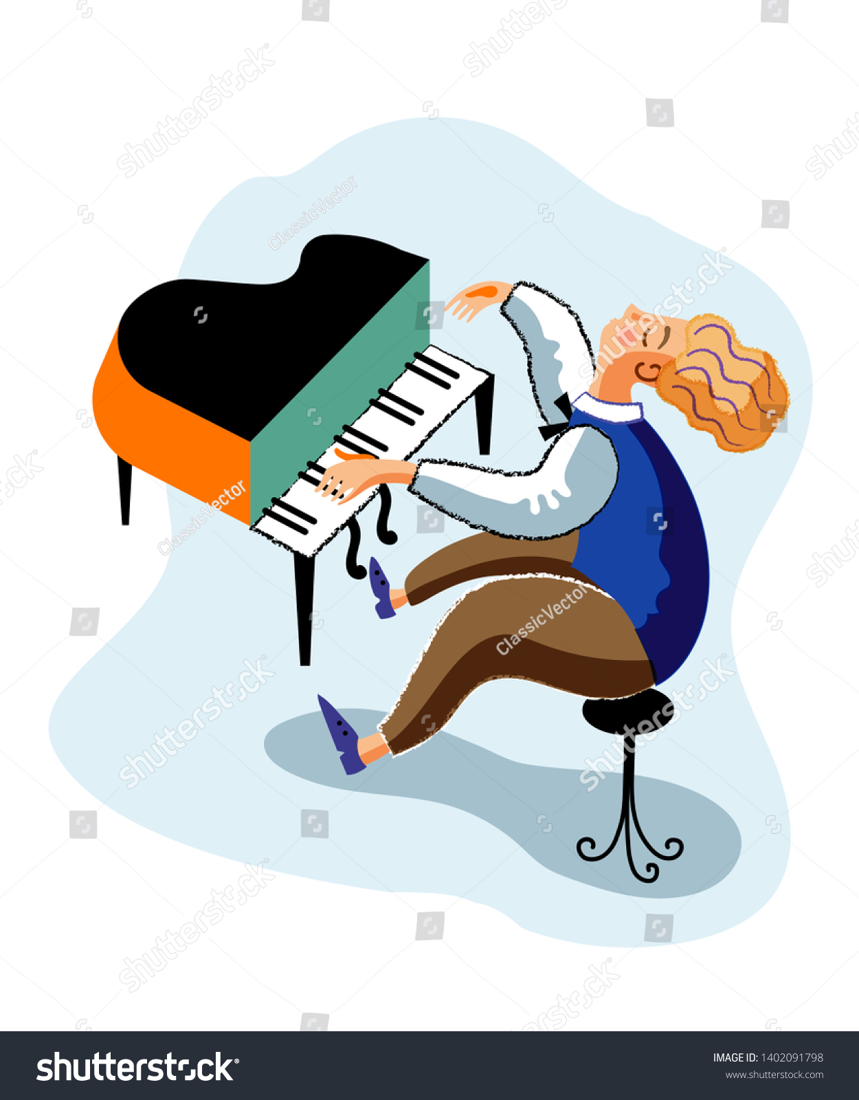 Grand piano player cartoon character. Composer - Royalty Free Stock ...