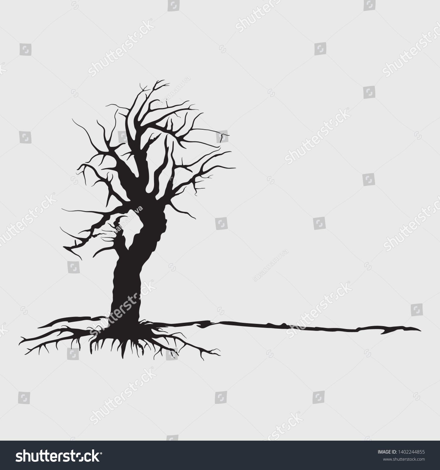 Dead tree silhouette. Vector old dry oak without - Royalty Free Stock ...