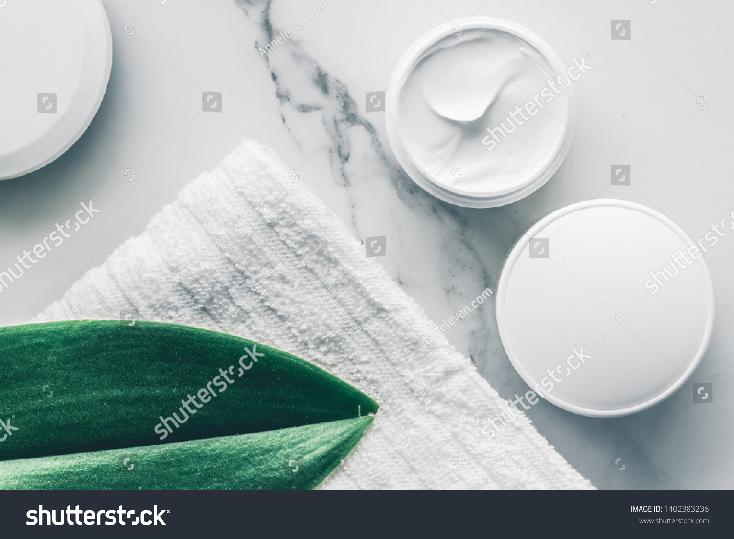Skincare and body care, luxury spa and clean products concept - organic beauty cosmetics on marble, home spa flatlay background #1402383236