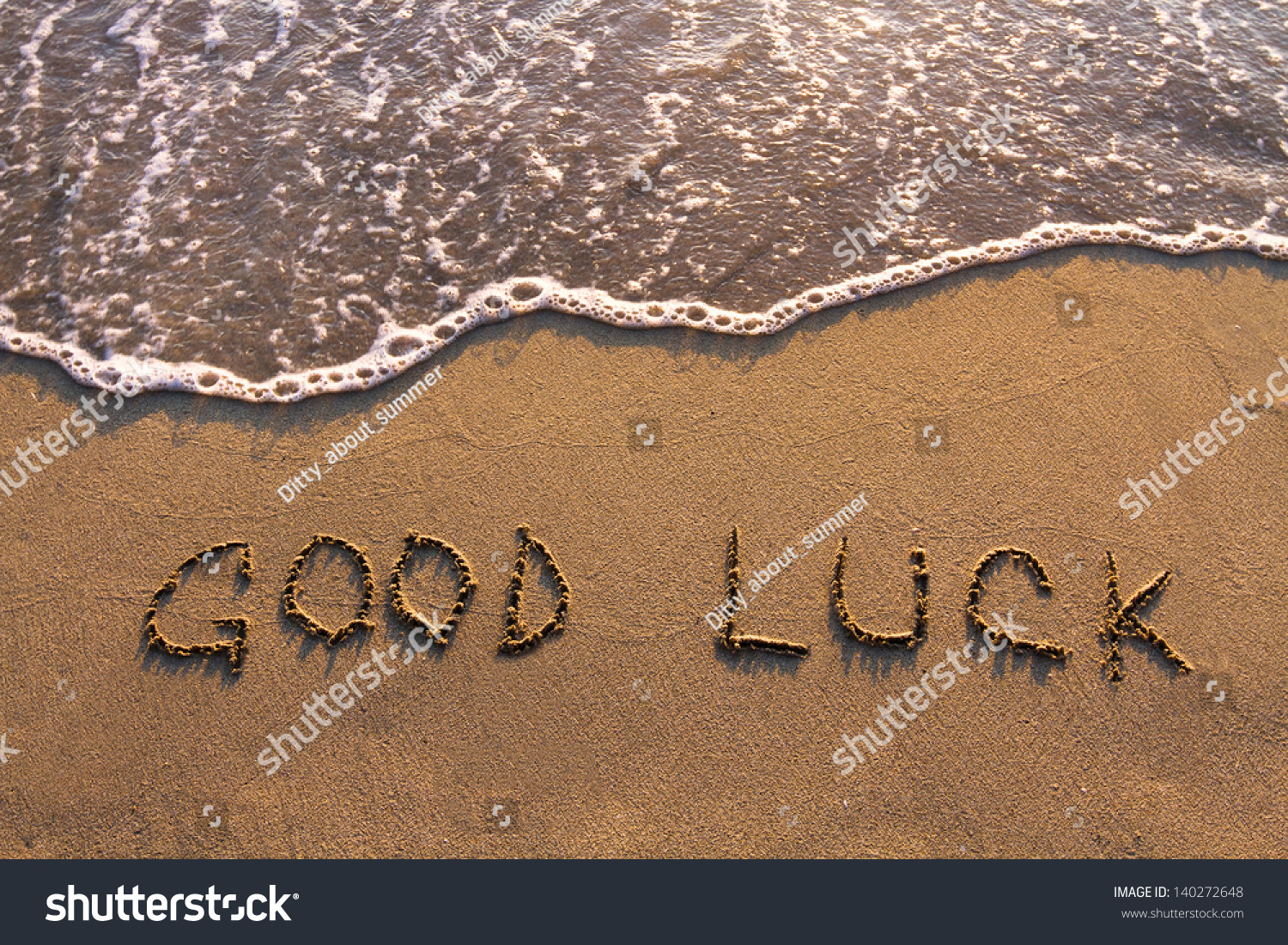 good luck, words written on the beach #140272648