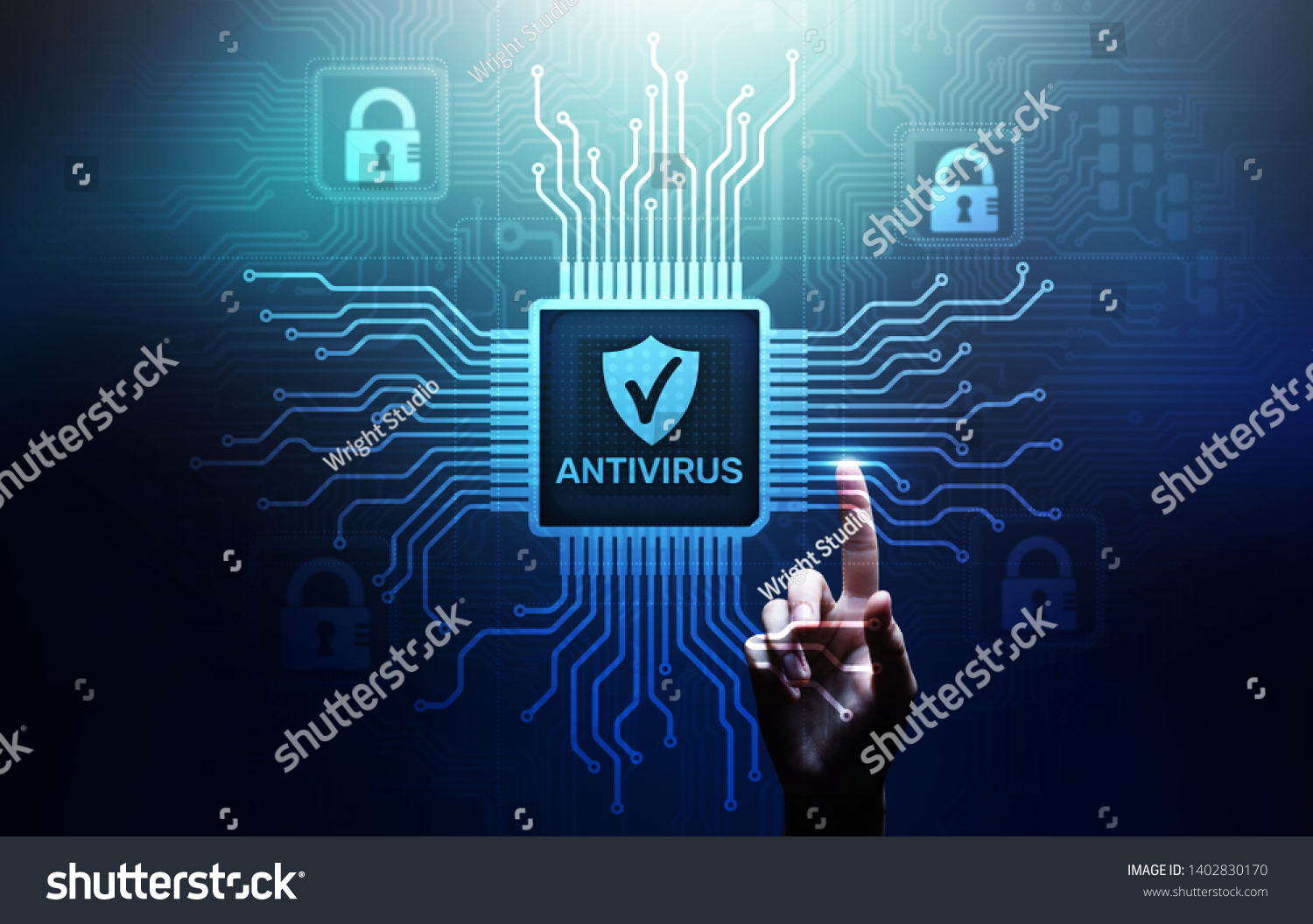 Antivirus Cyber security Data protection Technology concept on virtual screen. #1402830170